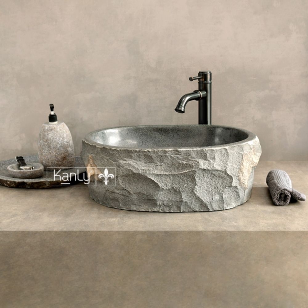 Chậu lavabo đặt bàn Kanly đá bazan tự nhiên MAR15BZ