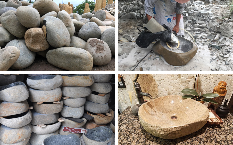 Chậu lavabo đặt bàn Kanly đá cuội MAR15C