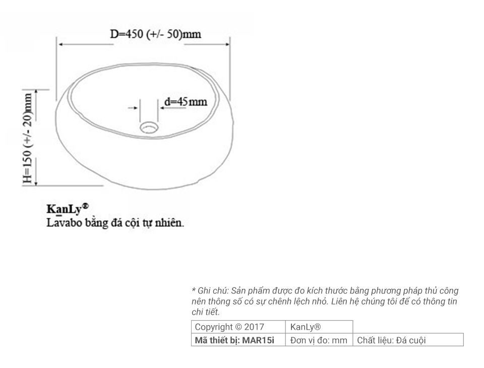 Chậu lavabo đặt bàn Kanly đá cuội MAR15C