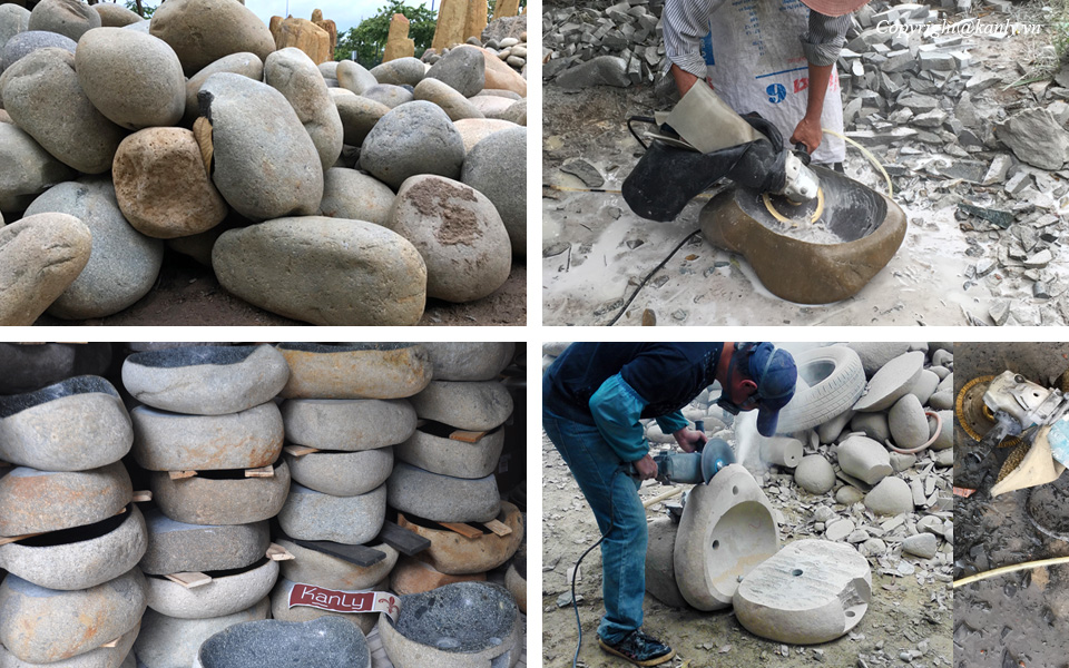 Chậu lavabo đặt bàn Kanly đá cuội tự nhiên MAR15HV