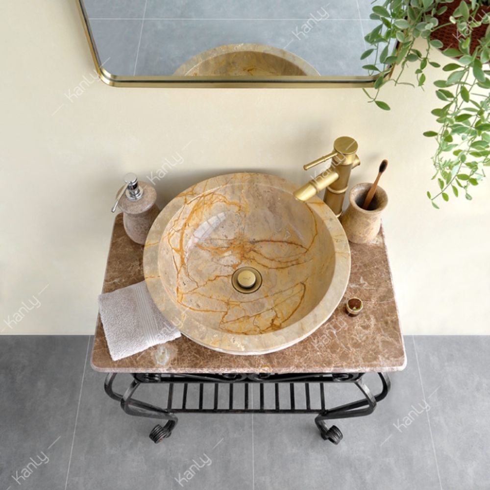Chậu lavabo đặt bàn Kanly đá cappuccino marble tự nhiên MAR16Bi