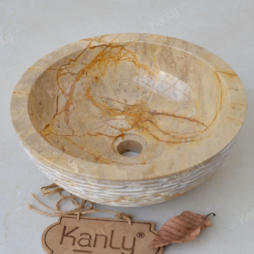 Chậu lavabo đặt bàn Kanly đá cappuccino marble tự nhiên MAR16Bi