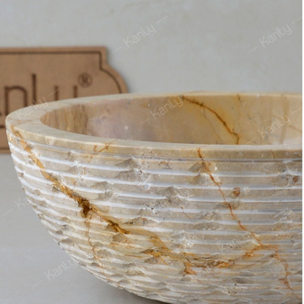 Chậu lavabo đặt bàn Kanly đá cappuccino marble tự nhiên MAR16Bi