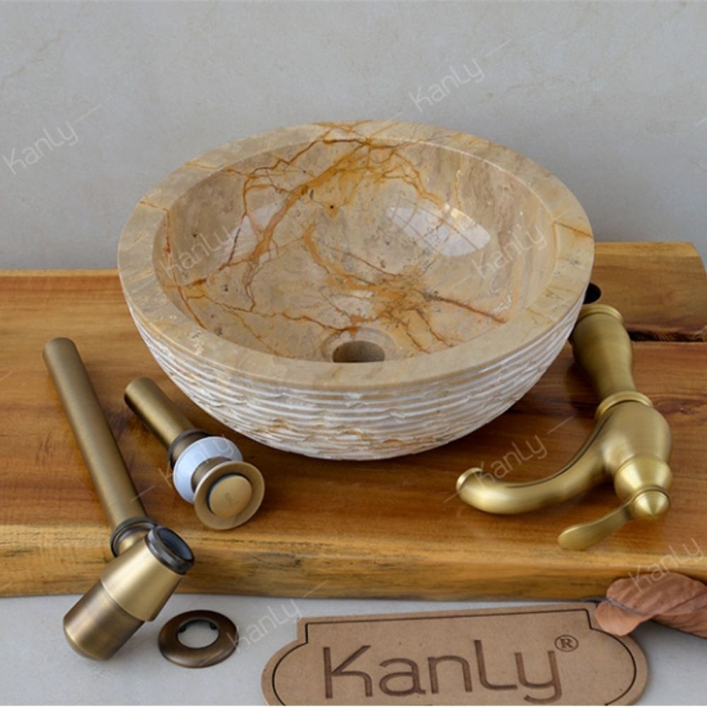 Chậu lavabo đặt bàn Kanly đá cappuccino marble tự nhiên MAR16Bi