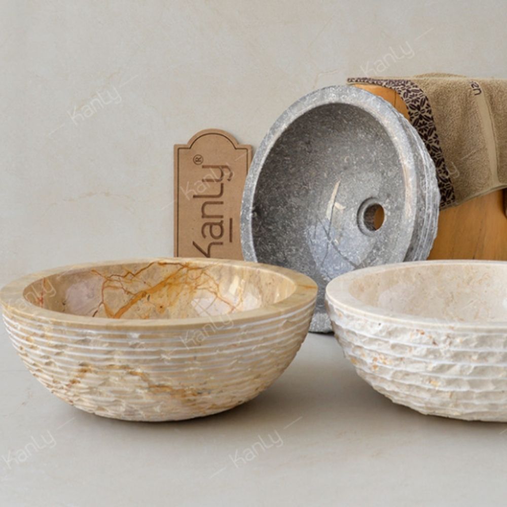 Chậu lavabo đặt bàn Kanly đá cappuccino marble tự nhiên MAR16Bi