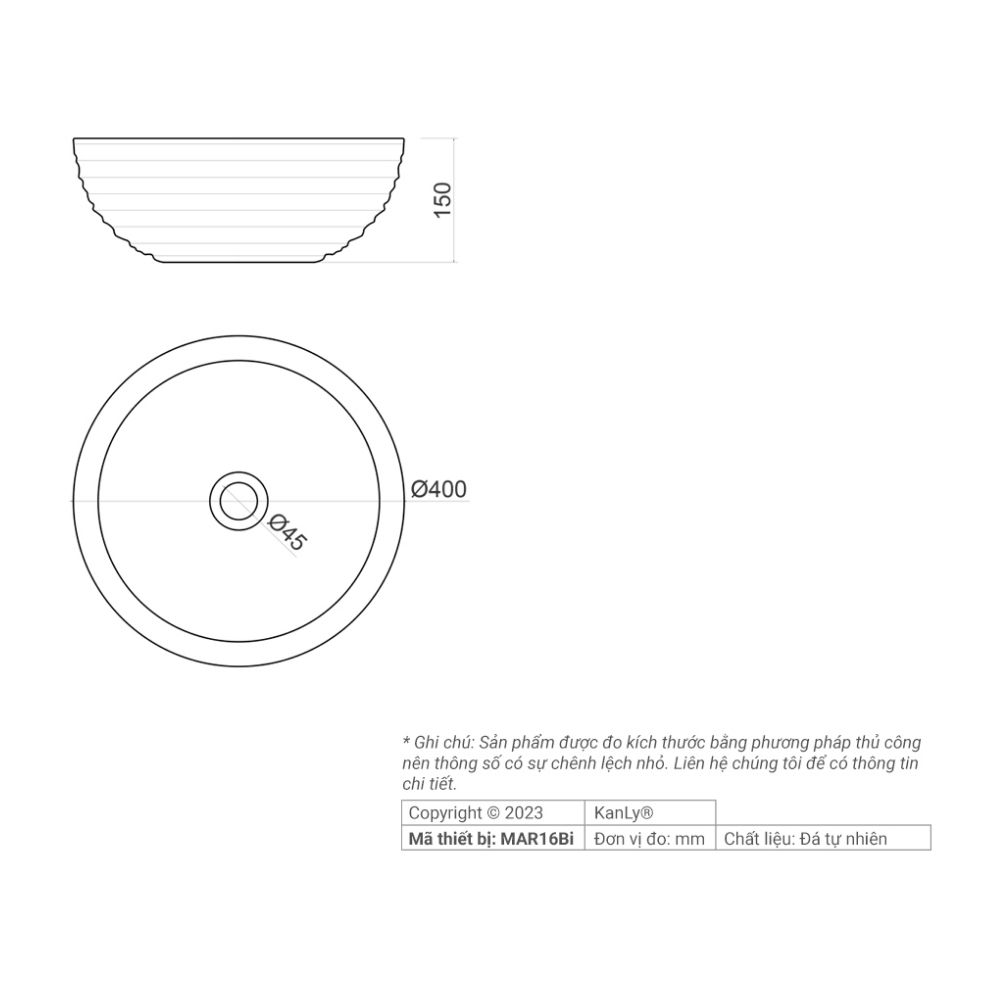 Chậu lavabo đặt bàn Kanly đá cappuccino marble tự nhiên MAR16Bi