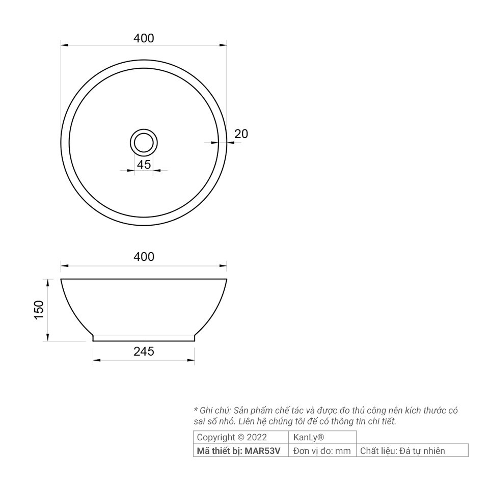 Chậu lavabo đặt bàn Kanly đá tự nhiên MAR53V