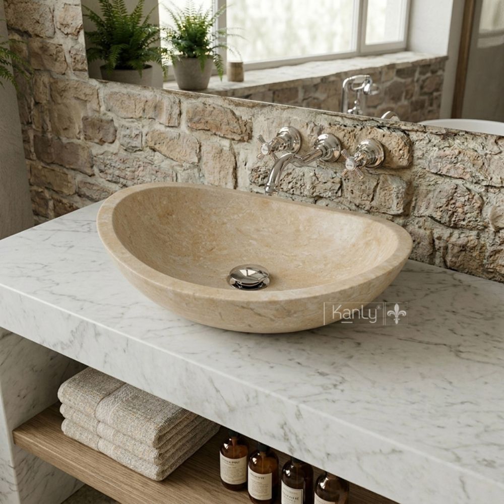 Chậu lavabo đặt bàn Kanly đá marble tự nhiên MAR61FI