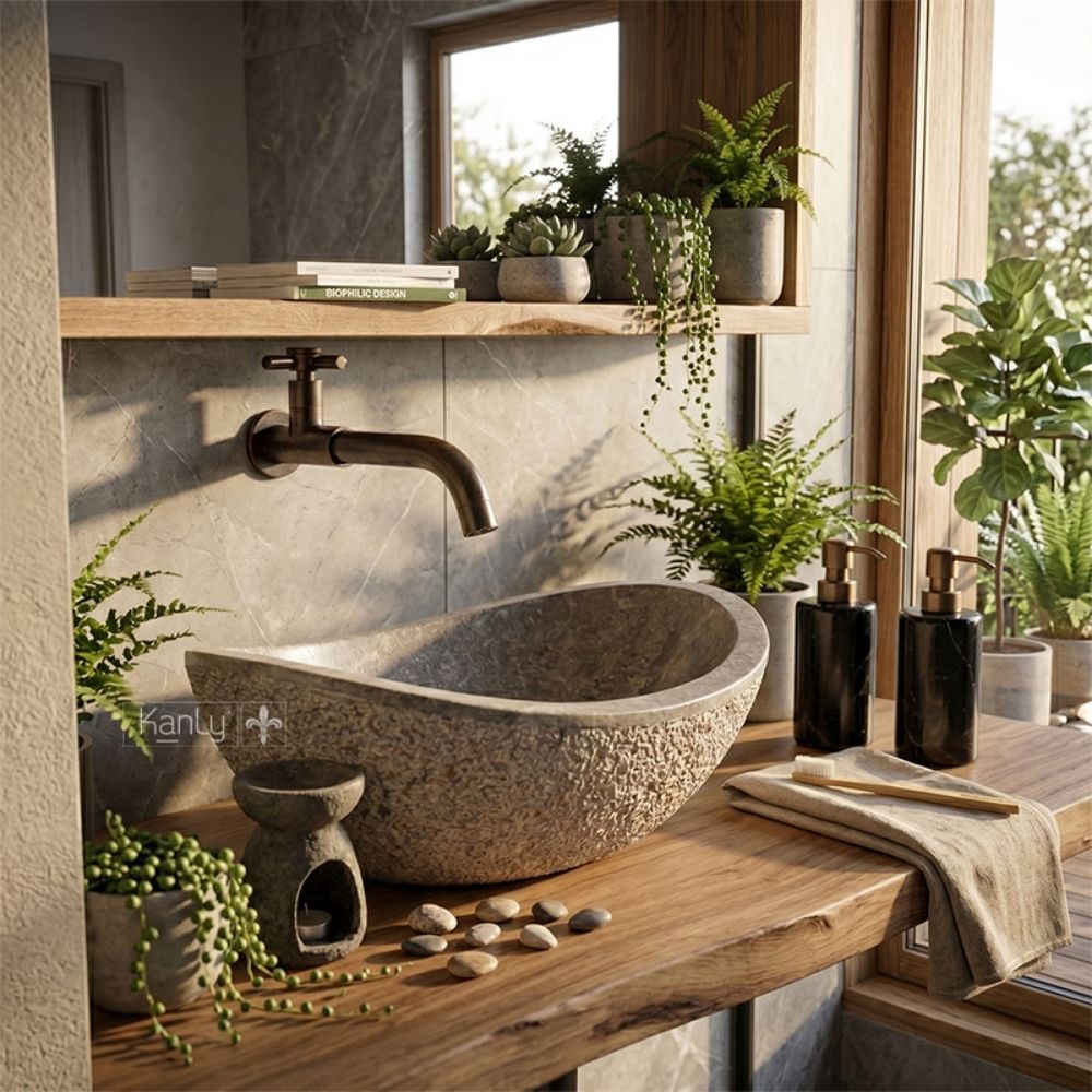 Chậu lavabo đặt bàn Kanly đá grey marble MAR64Fi