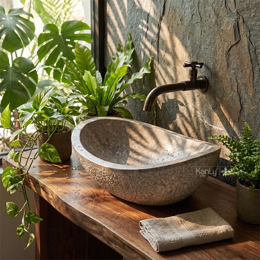 Chậu lavabo đặt bàn Kanly đá grey marble MAR64Fi