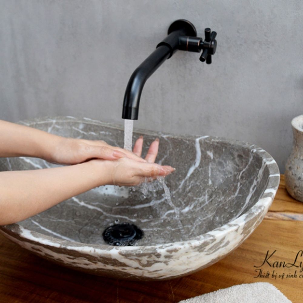 Chậu lavabo đặt bàn Kanly đá grey marble MAR64N