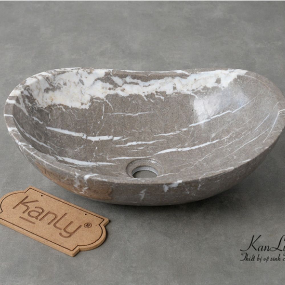Chậu lavabo đặt bàn Kanly đá grey marble MAR64N