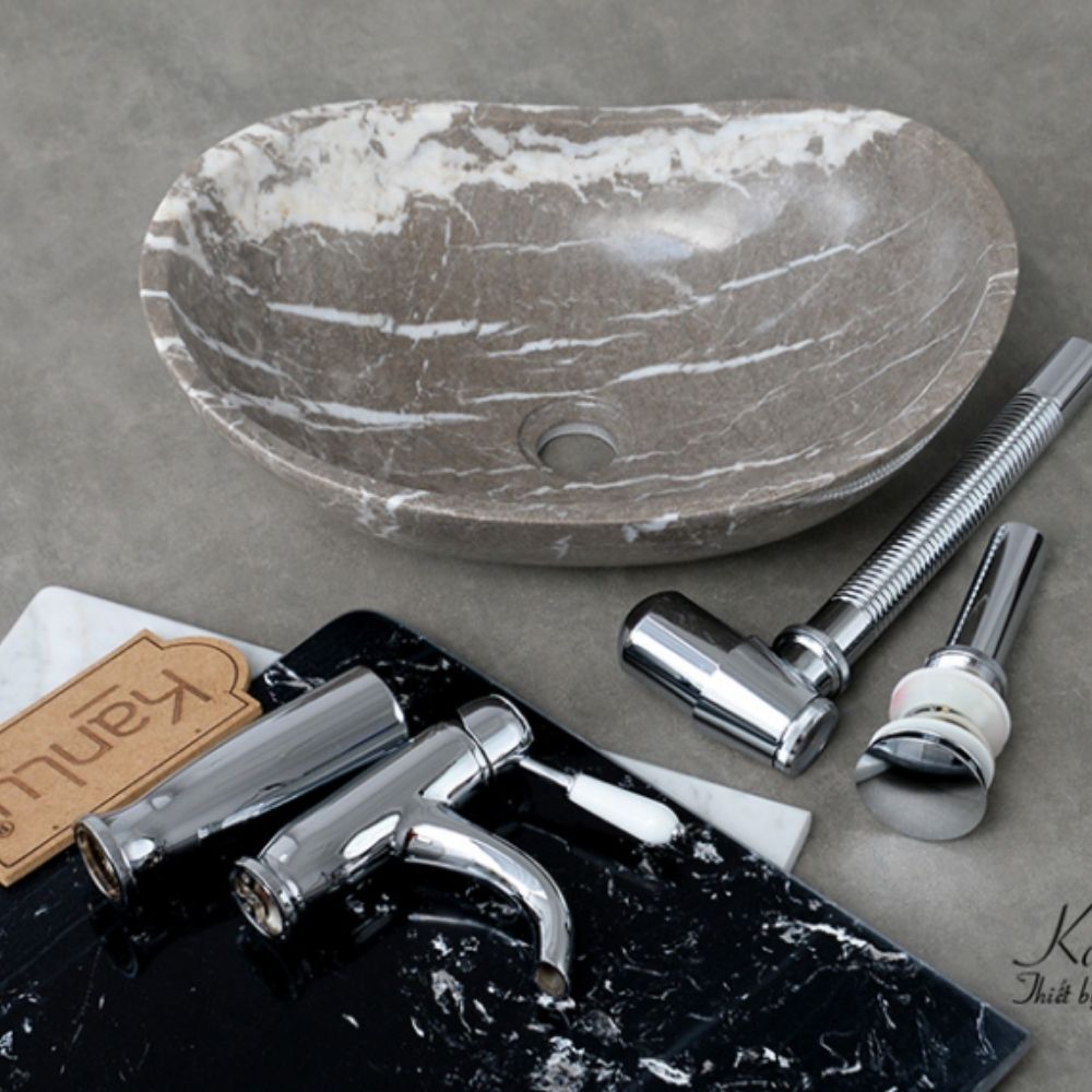 Chậu lavabo đặt bàn Kanly đá grey marble MAR64N
