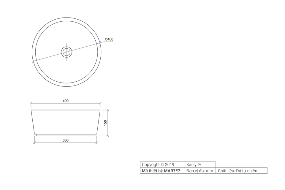 Chậu lavabo đặt bàn Kanly đá Marble MAR7E7