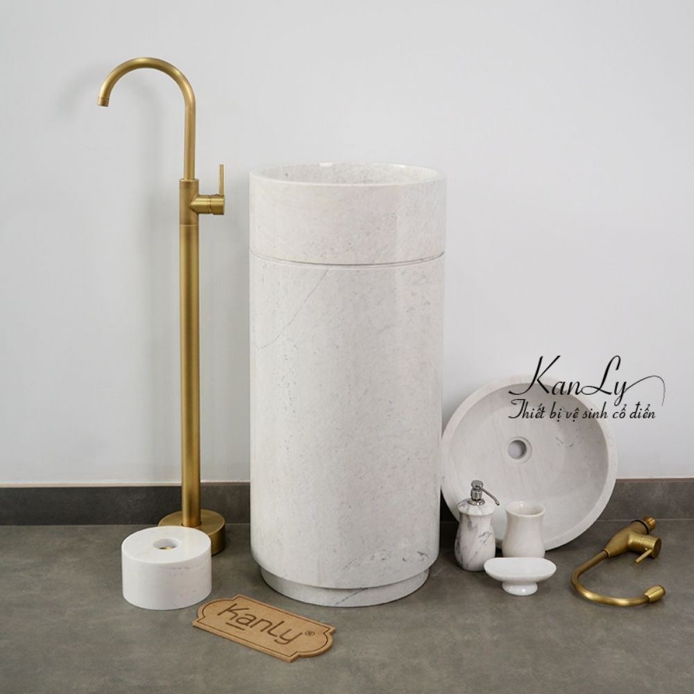 Chậu lavabo trụ đứng Kanly đá marble MAR83CV