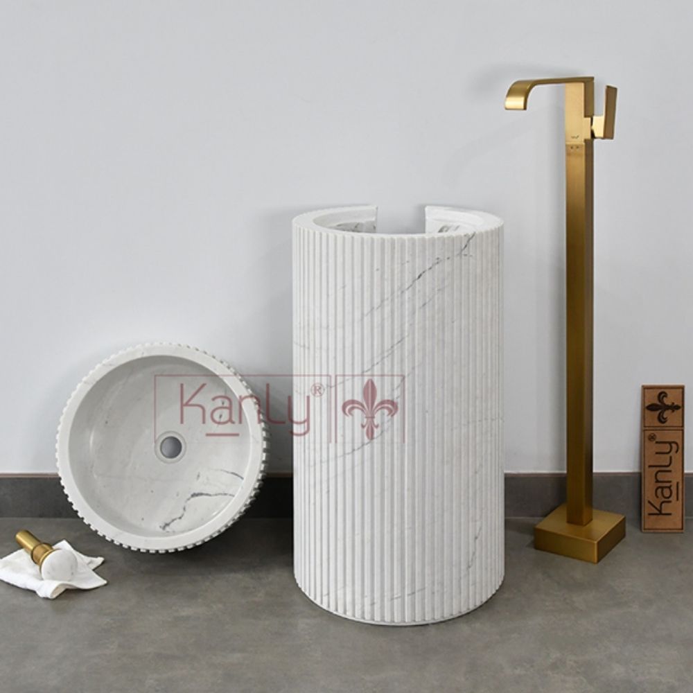 Chậu lavabo trụ đứng Kanly đá marble MAR83EV.02