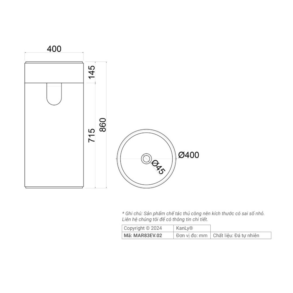 Chậu lavabo trụ đứng Kanly đá marble MAR83EV.02