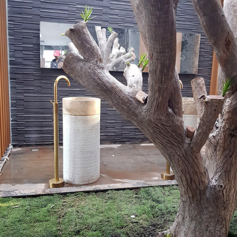 Chậu rửa lavabo chân đứng ống trụ tròn Kanly MAR84CV