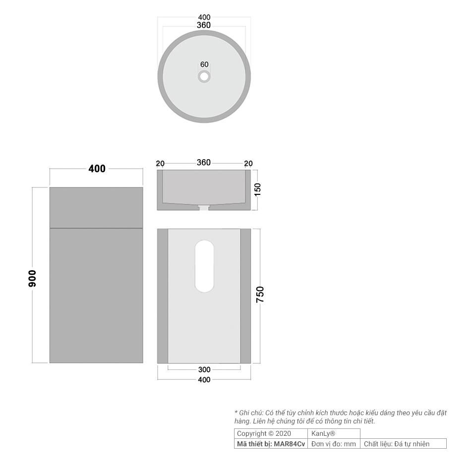Chậu rửa lavabo chân đứng ống trụ tròn Kanly MAR84CV