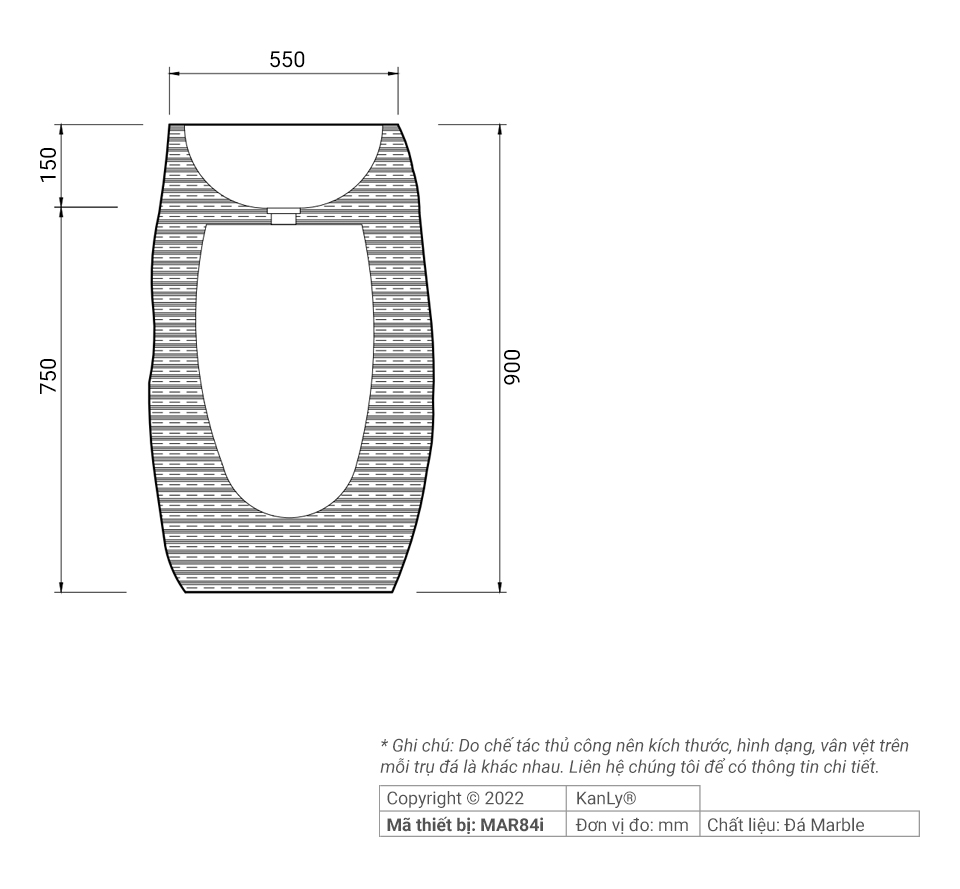 Chậu rửa lavabo trụ đứng Kanly đá Marble MAR84i