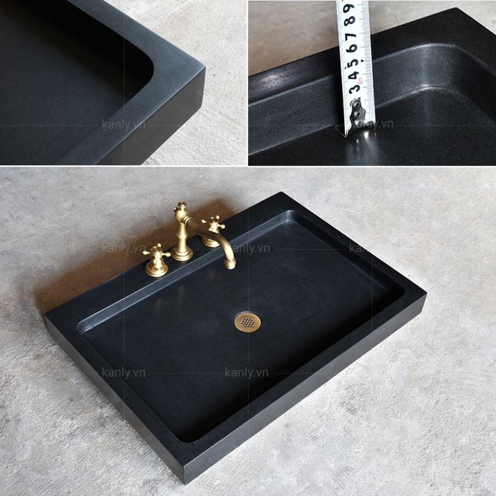 Chậu lavabo đặt bàn Kanly đá đen basalt MAR9H2V