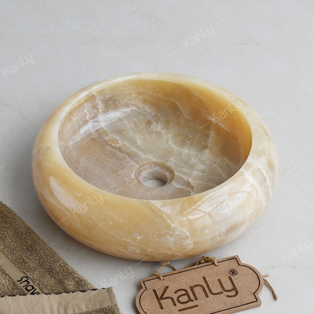 Chậu lavabo đặt bàn Kanly đá honey onyx tự nhiên ONY129i