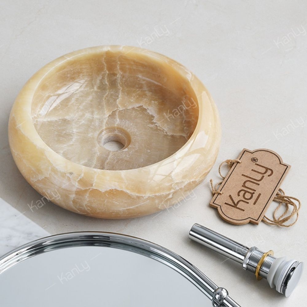 Chậu lavabo đặt bàn Kanly đá honey onyx tự nhiên ONY129i