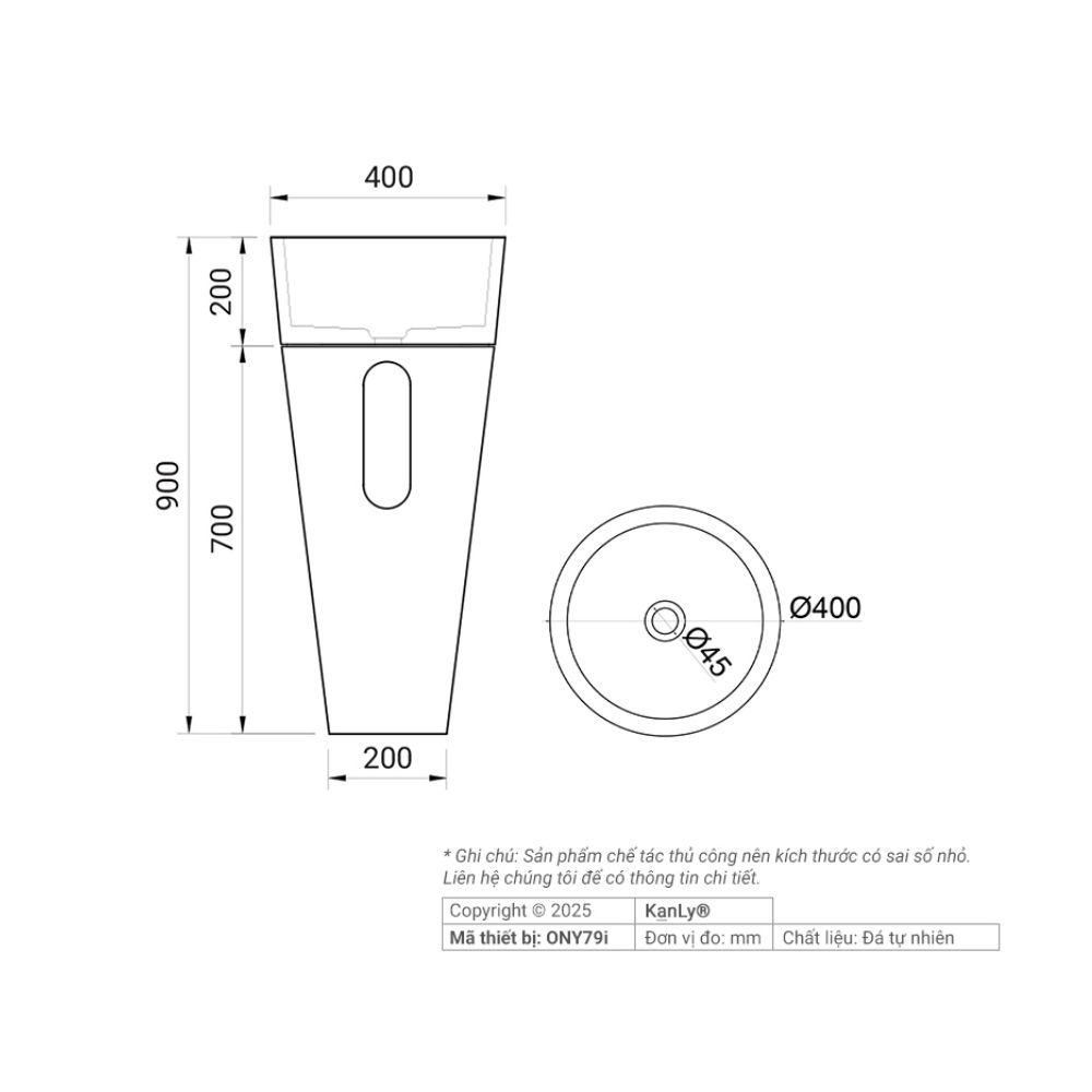 Chậu lavabo trụ đứng Kanly đá onyx ONY79i