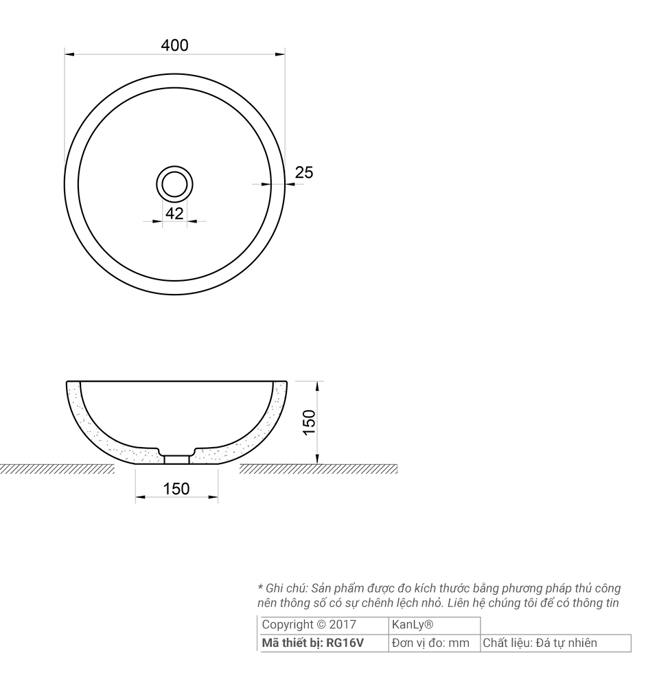 Chậu lavabo đặt bàn Kanly đá granite RG16V