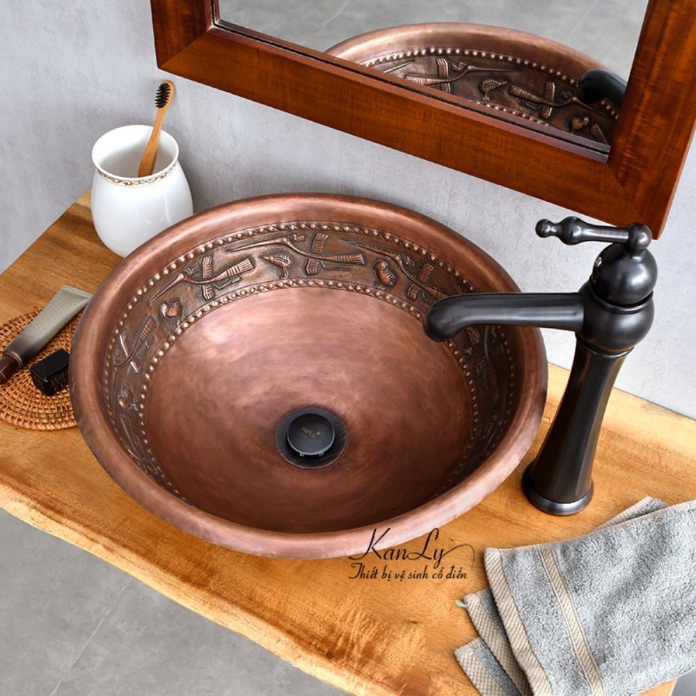 Chậu lavabo đặt bàn Kanly bằng đồng RSC305V