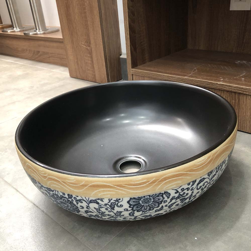 Chậu lavabo đặt bàn Kanly sứ hoa văn SU113