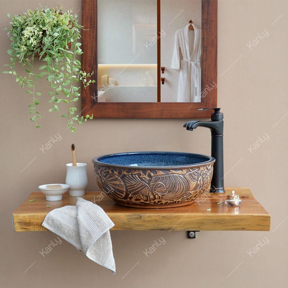 Chậu lavabo đặt bàn Kanly bằng gốm sứ mỹ thuật SU115
