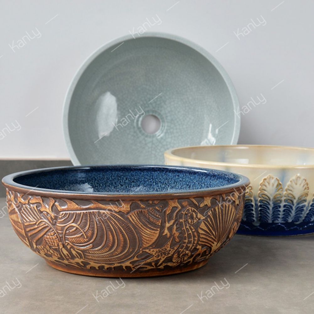 Chậu lavabo đặt bàn Kanly bằng gốm sứ mỹ thuật SU115