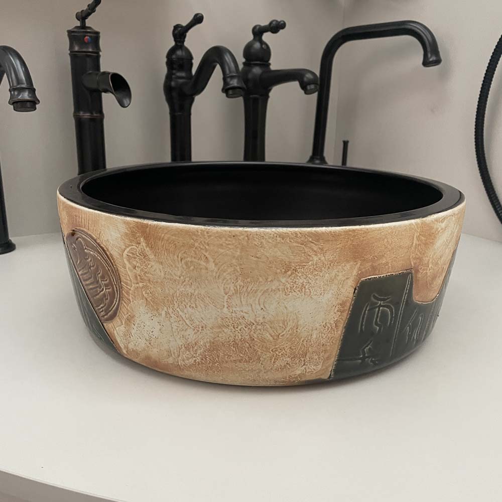 Chậu lavabo đặt bàn Kanly sứ hoa văn SU116