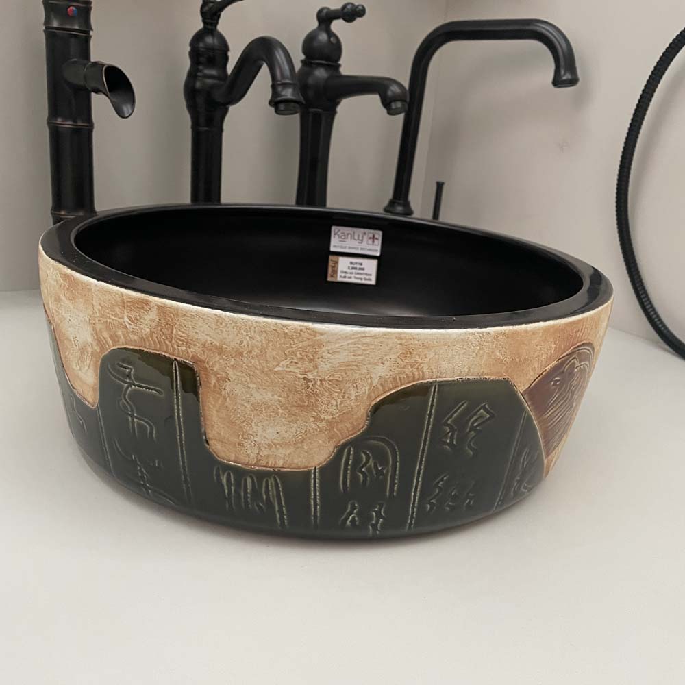 Chậu lavabo đặt bàn Kanly sứ hoa văn SU116