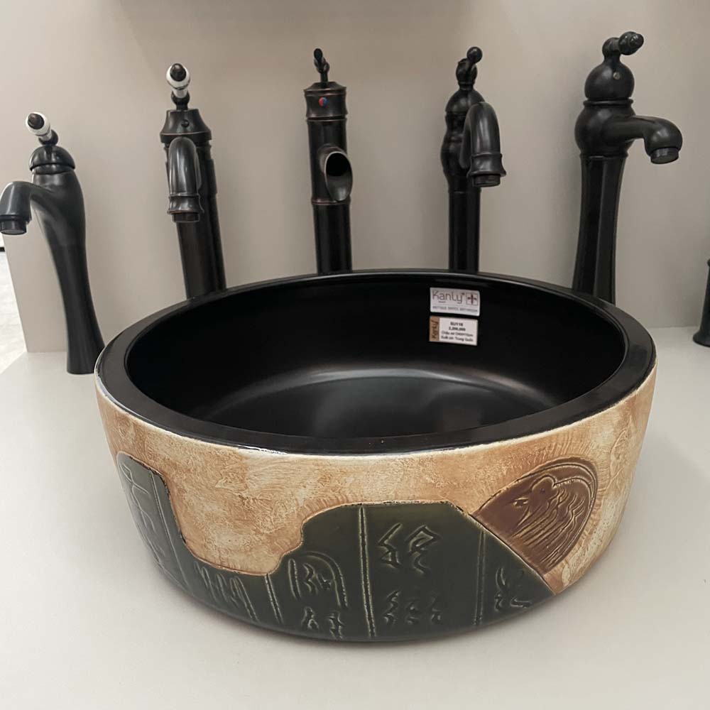 Chậu lavabo đặt bàn Kanly sứ hoa văn SU116