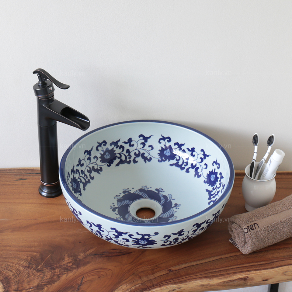 Chậu lavabo đặt bàn Kanly bằng sứ SU118