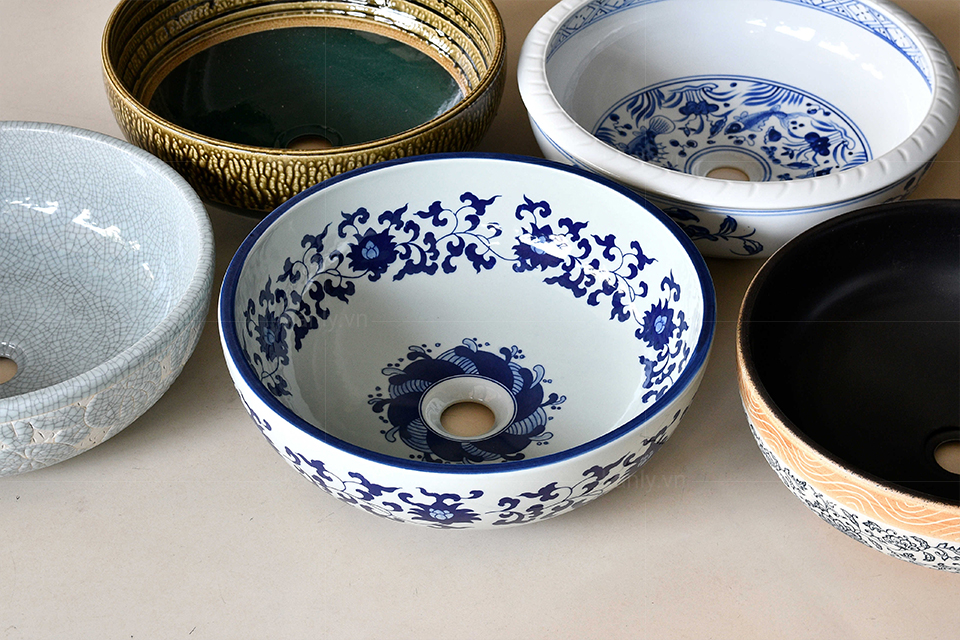 Chậu lavabo đặt bàn Kanly bằng sứ SU118