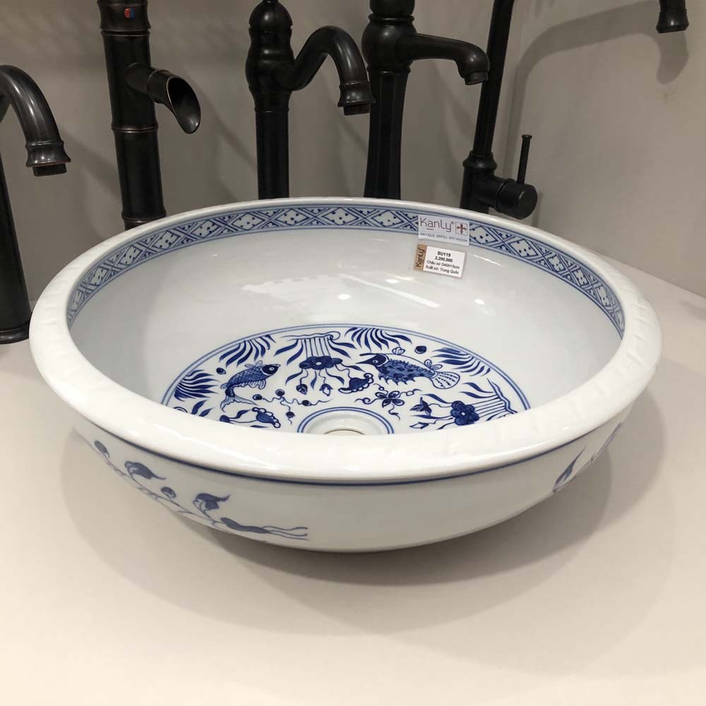 Chậu lavabo đặt bàn Kanly bằng sứ SU119