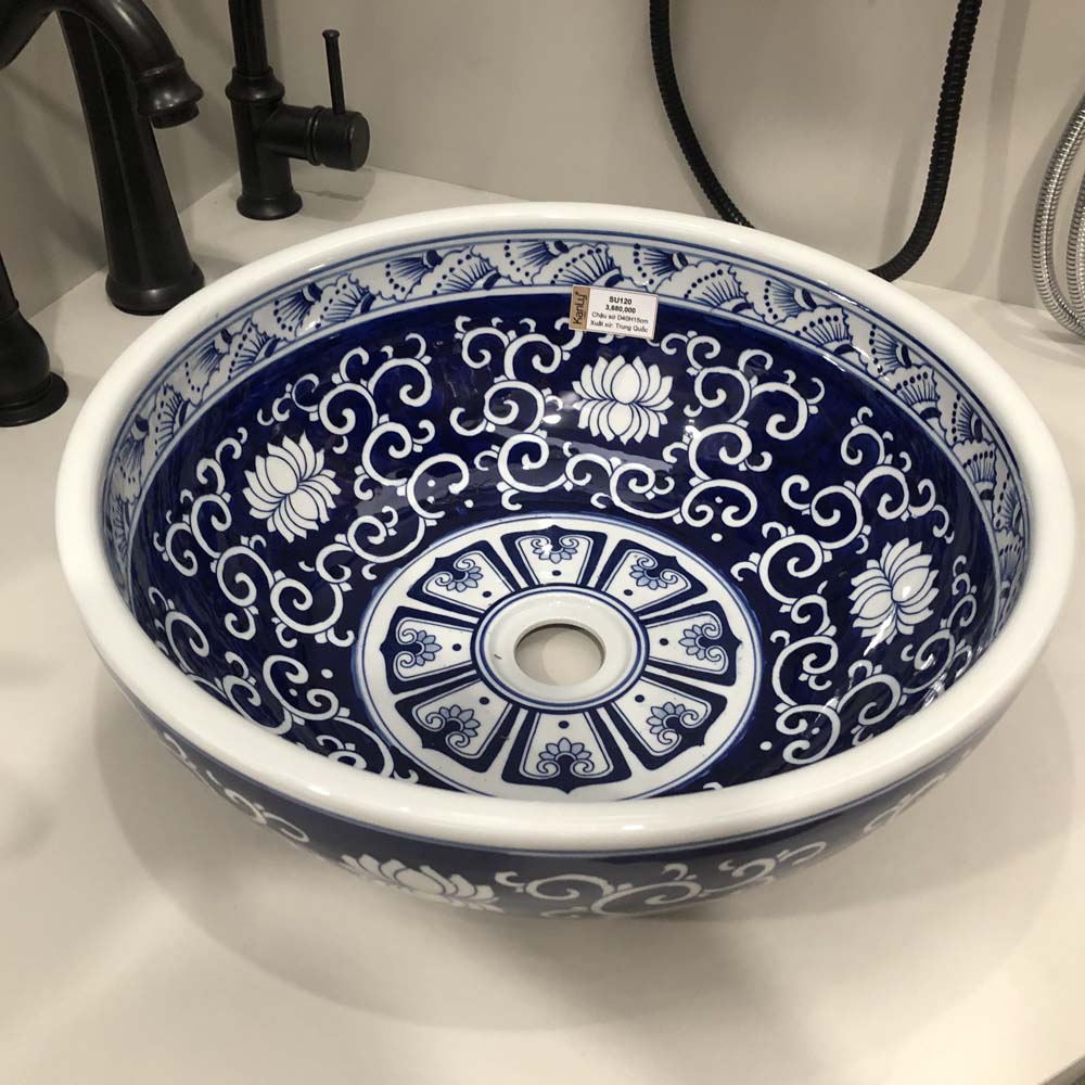 Chậu lavabo đặt bàn Kanly sứ hoa văn SU120