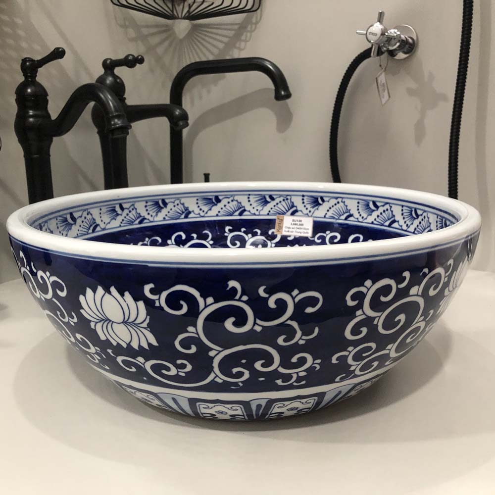 Chậu lavabo đặt bàn Kanly sứ hoa văn SU120