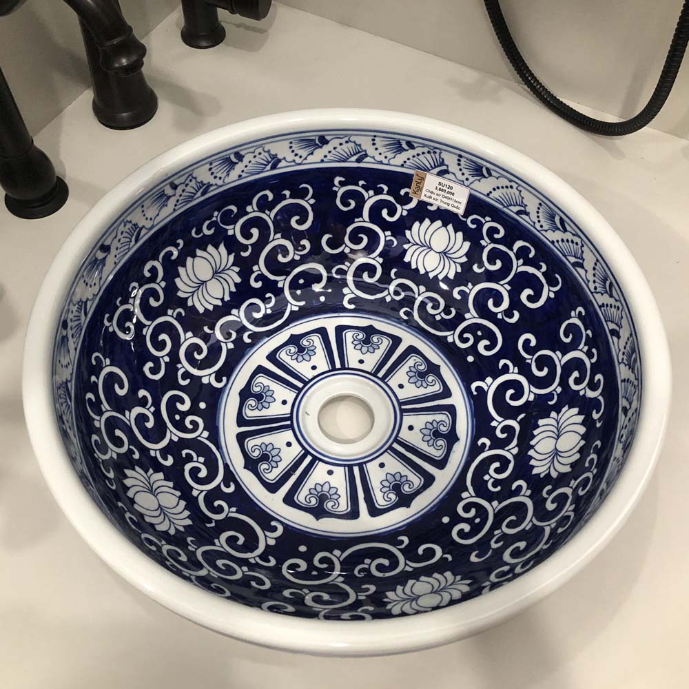 Chậu lavabo đặt bàn Kanly sứ hoa văn SU120