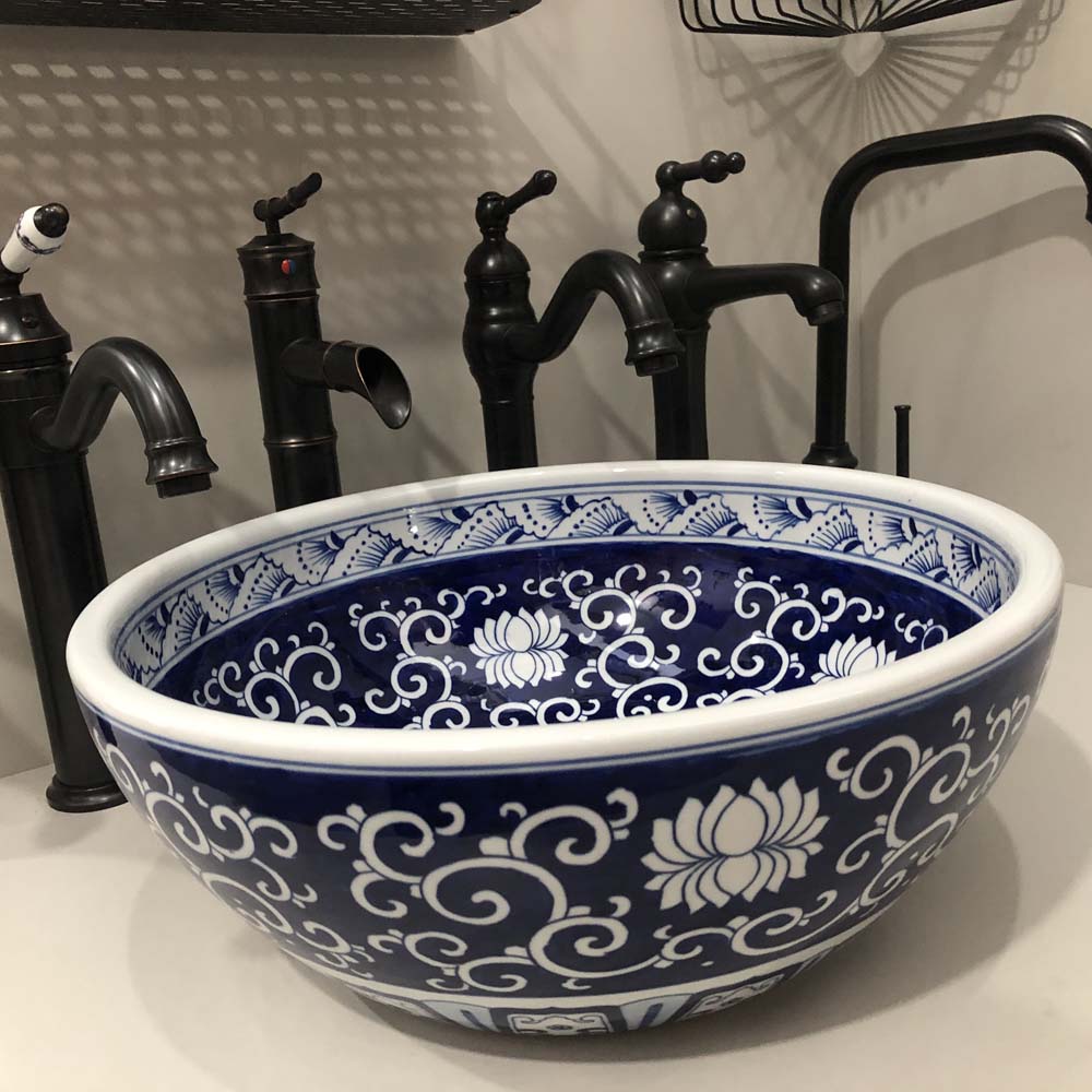 Chậu lavabo đặt bàn Kanly sứ hoa văn SU120