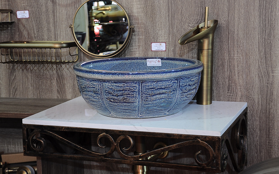 Chậu lavabo đặt bàn Kanly bằng sứ SU124