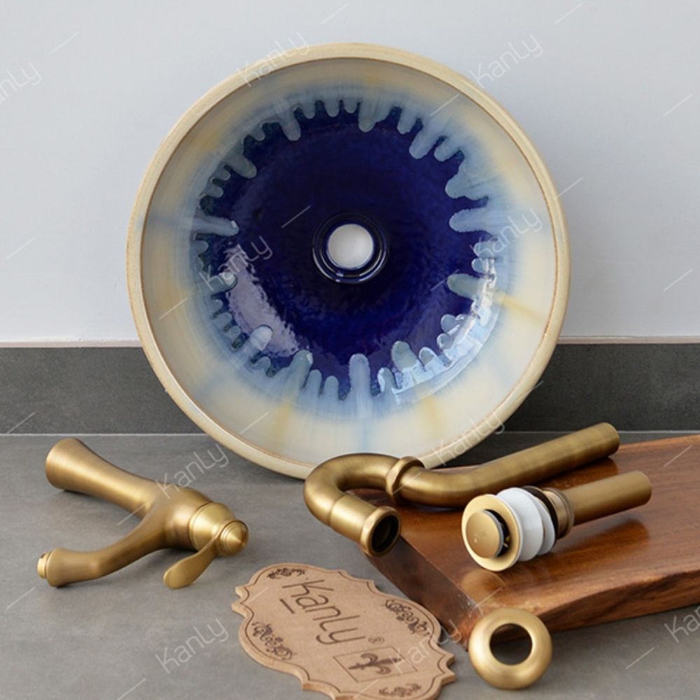 Chậu lavabo đặt bàn Kanly sứ hoa văn SU127