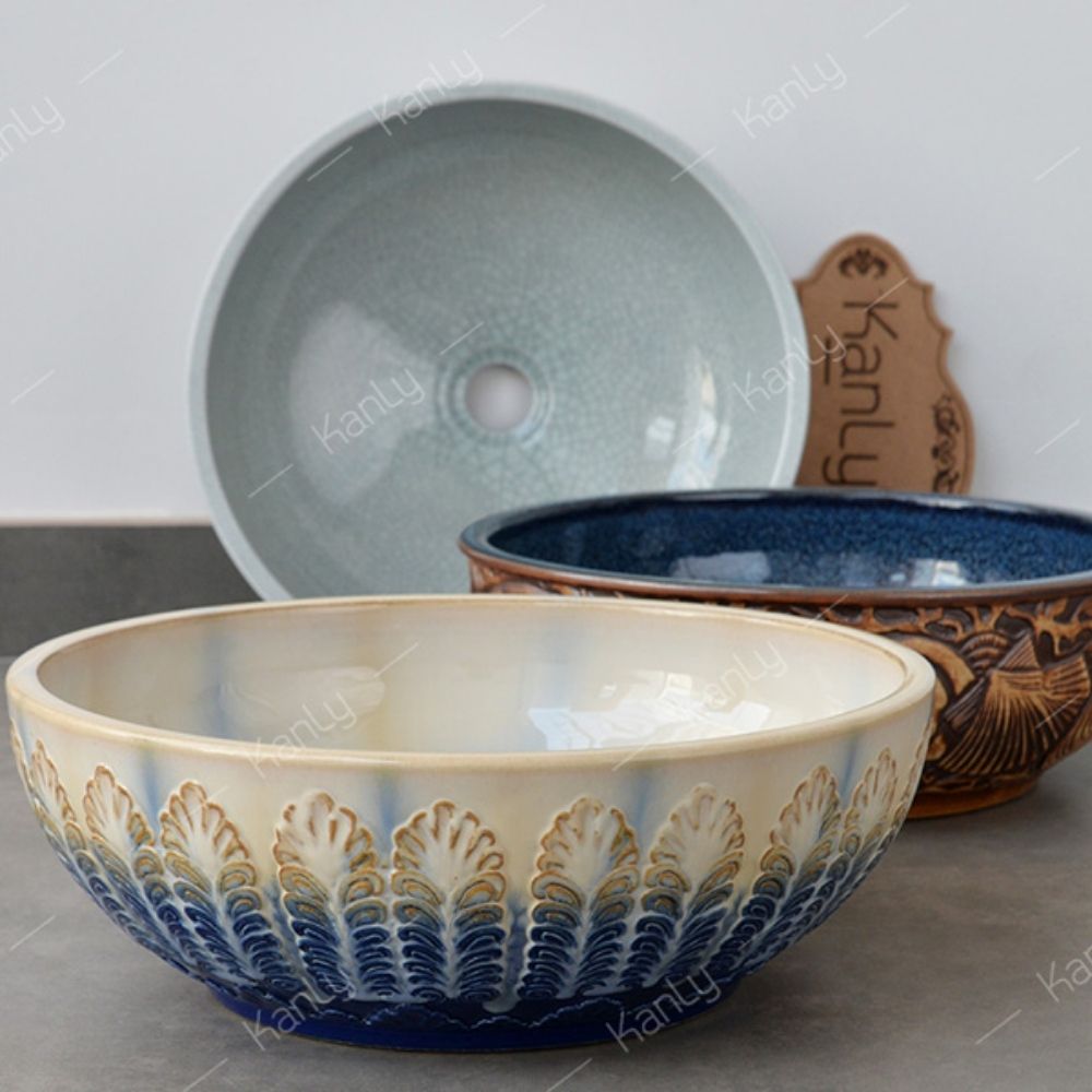 Chậu lavabo đặt bàn Kanly sứ hoa văn SU127