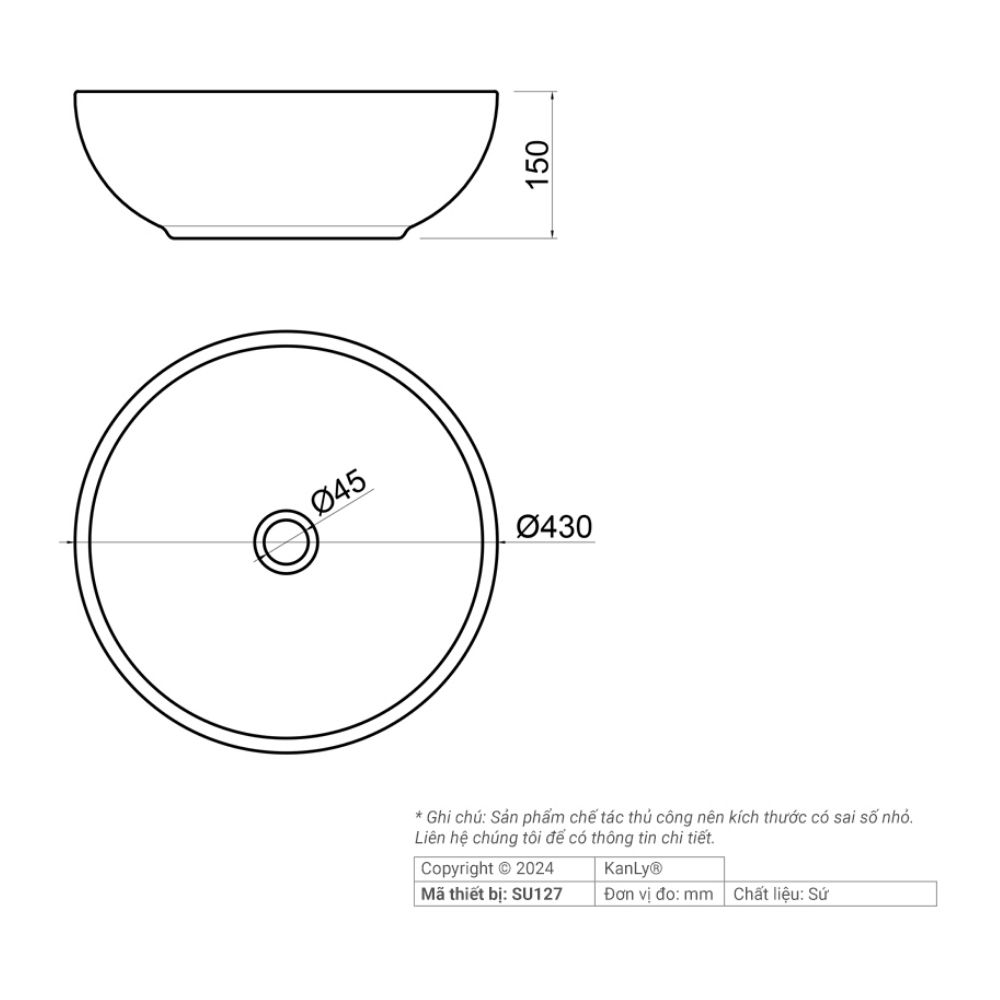 Chậu lavabo đặt bàn Kanly sứ hoa văn SU127