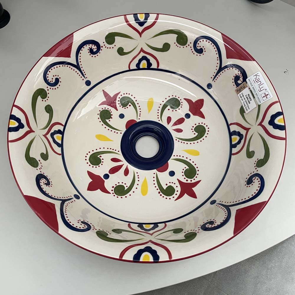 Chậu lavabo đặt bàn Kanly sứ hoa văn SU402