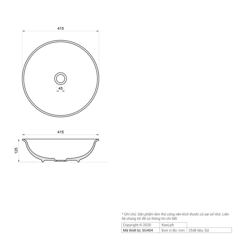 Chậu lavabo đặt bàn Kanly sứ mỹ thuật SU404