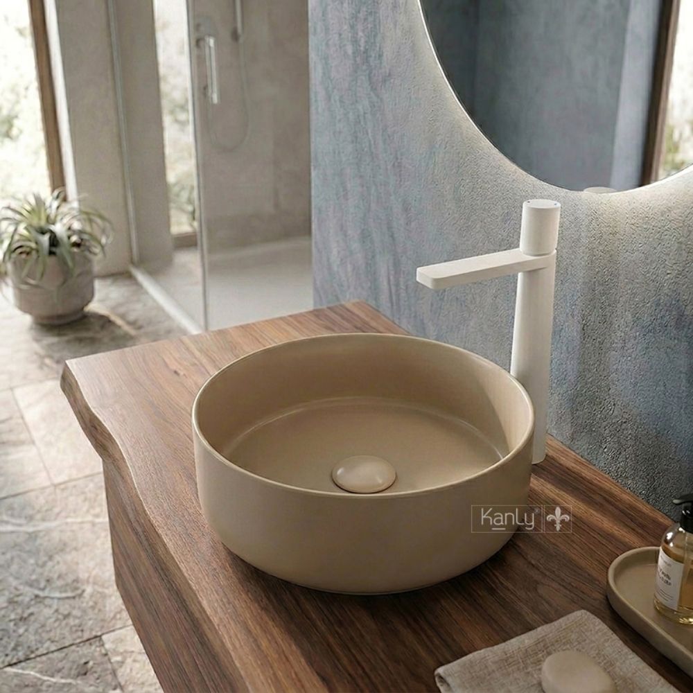 Chậu lavabo đặt bàn Kanly bằng sứ côn SU5211